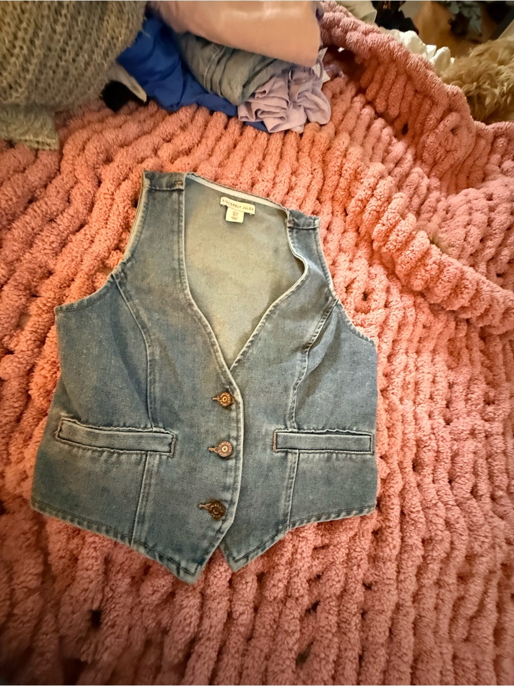 Sincerely Jules Denim Vest Size Small Light Wash Button Front Crop Y2K Western